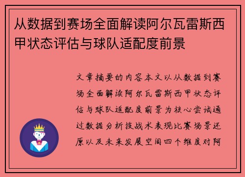从数据到赛场全面解读阿尔瓦雷斯西甲状态评估与球队适配度前景